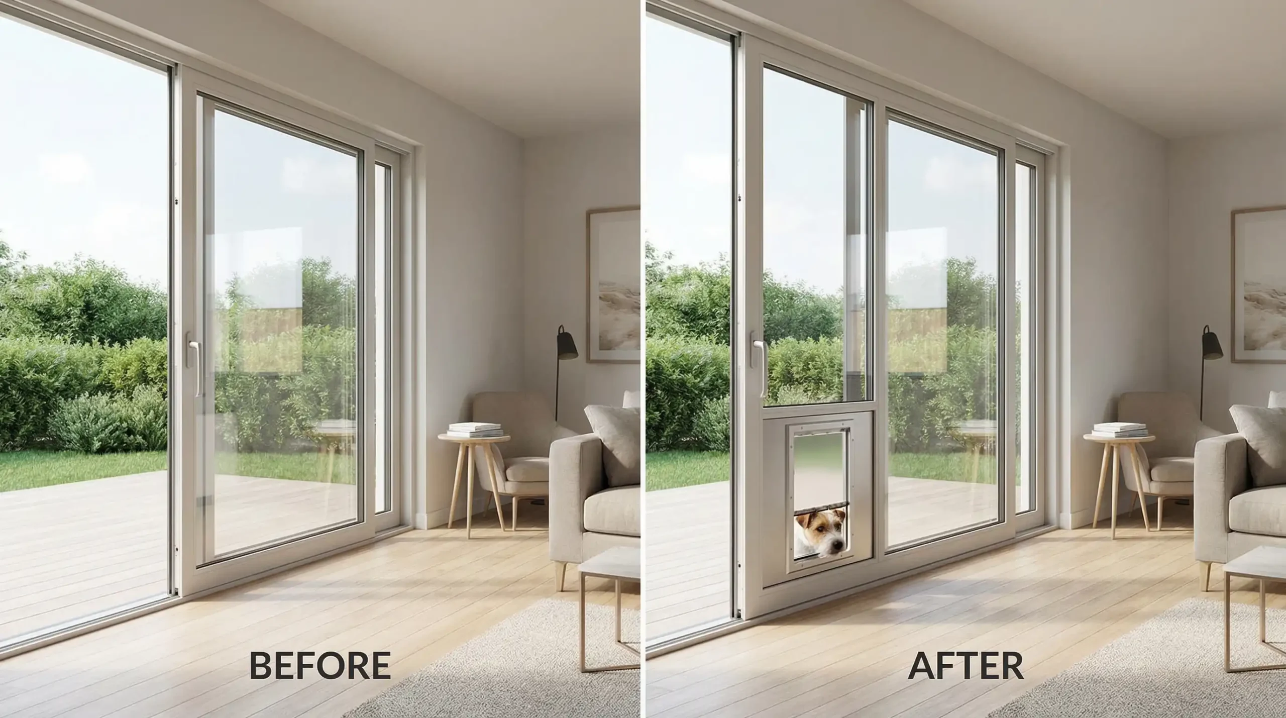 Before & After Pet Door Glass Insertion for a Family Home